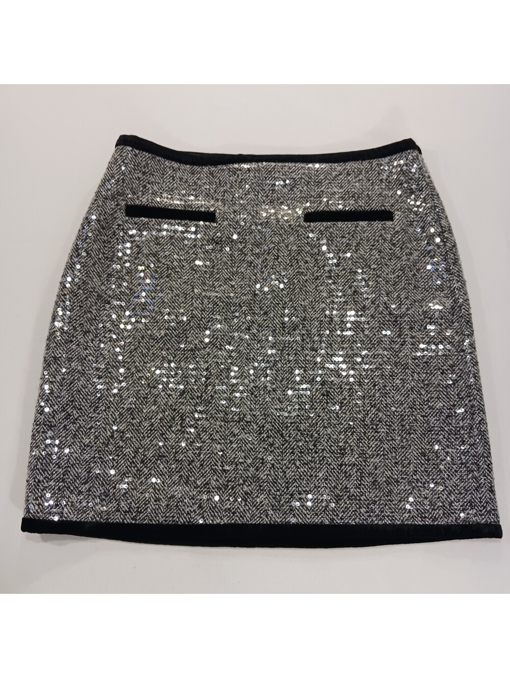 Talbots Women's Gray Side Zipper A-Line Pull-On Skirt With Sequins Sz 12 (34×21)